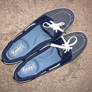 Keds Ortholite Navy Pinstripe Boat Shoes